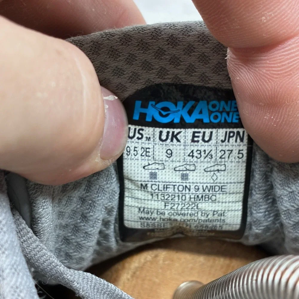 Hoka Clifton 9 Wide Running Shoes Mens 9.5 Gray Mesh Athletic 1132210 HMBC